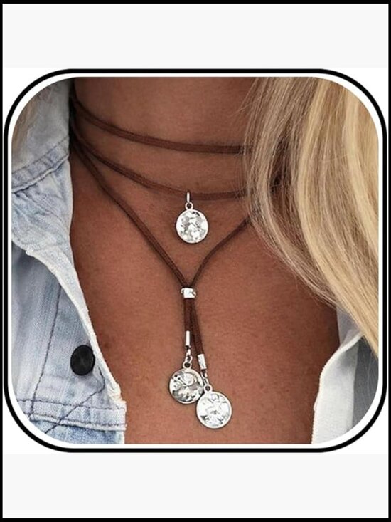 Jewelry - Layered Suede Choker Necklace Boho Western Cowgirl Jewelry Long Pendant